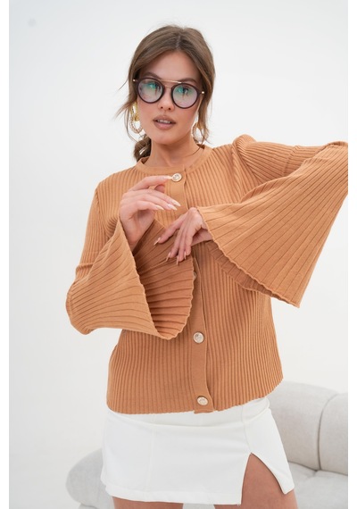 Ftz Women Kadın Volan Kol Detaylı Hırka Camel 20898 Camel