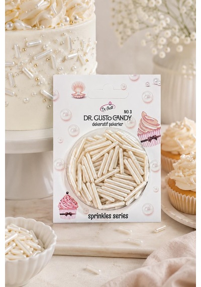 Dr. Gusto İnci Beyazı Spagetti Çubuk Pasta Süsleme Şekeri
