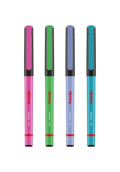 Rotring Fineliner, İnce Keçe Uçlu Kalem 0.4 Mm, 4'lü Paket, Canlı Renkler