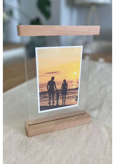 Ahşap Çift Taraflı Fotoğraflık Kayın Ağacı & Şeffaf Pleksi