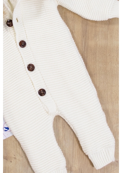 Sitilin Kız Erkek Bebek Triko Kışlık Krem Kürklü Tulum Mont Kapşonlu Stl6871