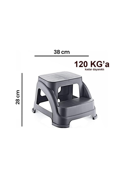 İki Basamaklı Kaymaz Tabure - 120 Kg Taşıma Kapasiteli - Basamaklı Tabure - Sert Plastik Antrasit Belirtilmemiş