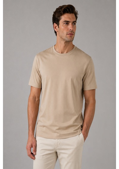 Bisse Bej Bisiklet Yaka T-shirt Ts26y26100 07