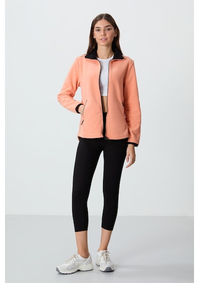 Tommy Life Kavun İçi Dik Yaka Fermuarlı Rahat Form Kadın Polar Sweatshirt - 97173 Kavuniçi