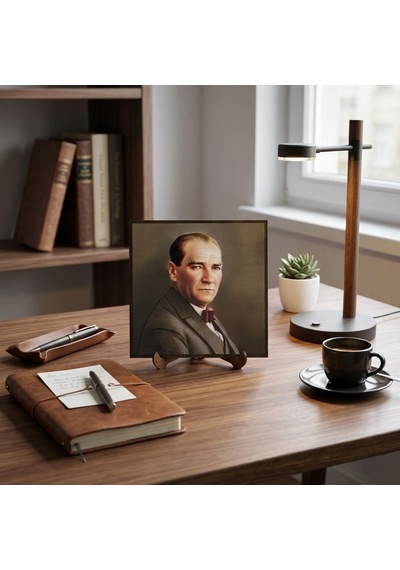 Atatürk Masaüstü Ahşap Tablo - Kabartmalı Baskı Şık Hediyelik 16x16 Cm No 2 3 Parça
