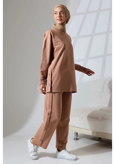 Mihran Butik Kadın Camel Mevsimlik Penye Alt Üst Spor Ve Rahat Tesettür Takım Camel