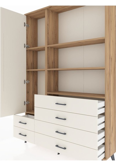 Arges Dolap 7 Raflı 6 Çekmeceli Tek Kapaklı 132x30x195 Çam-a... Çam