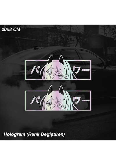 Anime Kız Power Chainsaw Man Jdm Sticker Motosiklet Araba Laptop Sticker Yapışkanlı Folyo Hologram