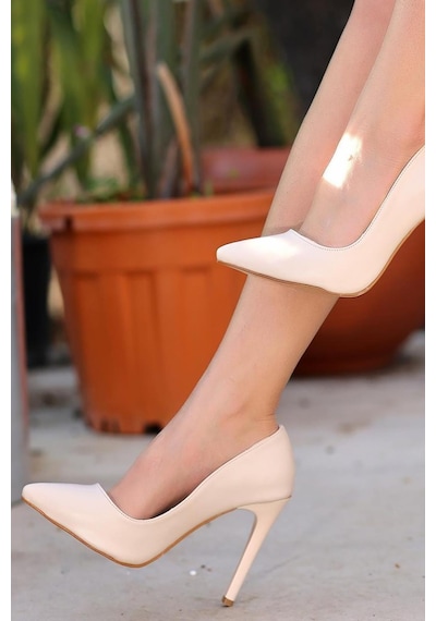 Celira Bej Cilt Topuklu 10 Cm Kadın Stiletto Ayakkabı Bej
