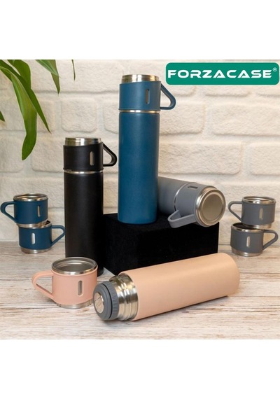 Forzacase FC046M 3 Bardaklı Paslanmaz Çelik Termos Mavi 500 ML