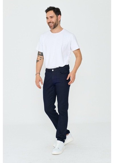 Lacivert Dynamic Fit Mikro Desenli Yazlık Kot Pantolon Laci