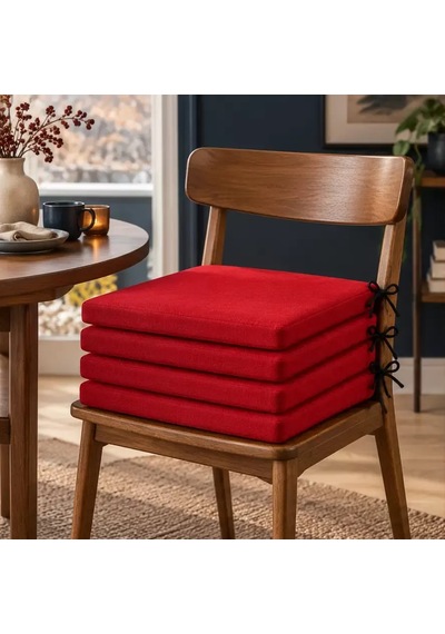 4 Lü Düz Bağcıklı Sandalye Minderi 40 40 4 Cm Kırmızı 40 40 4 Cm 4 Adet