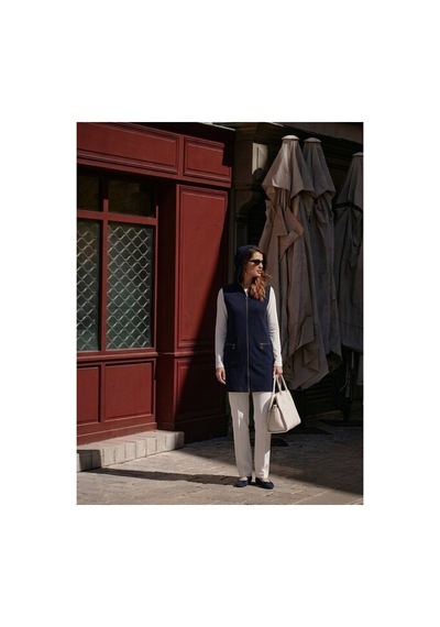 Onno Style Women Kapüşonlu Çelik Örgü Uzun Triko Kadın Yelek Lacivert