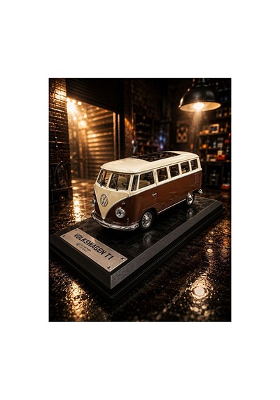 Volkswagen T1 Minibüs Diecast Model Araba Kahverengi Özel Standlı Klasik Nostaljik Minibüs
