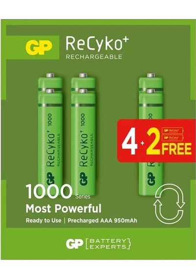 Gp Recyko 1000 Mah Aaa Şarj Edilebilir İnce Kalem Pil 4+2 Paket