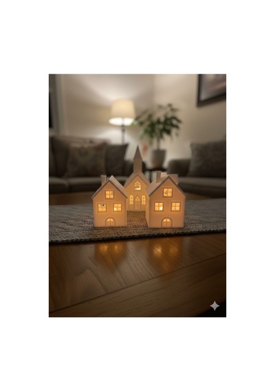 Led Mumlu Dekoratif Mini Ev Seti 3lü Set Ledler Dahil Beyaz