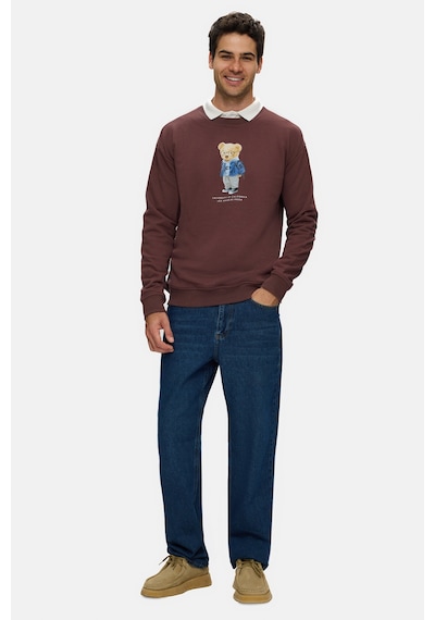 UCLA Rocky Koyu Kahve Bisiklet Yaka Pamuklu Baskılı Loose Fit Erkek Sweatshirt Koyu Kahverengi