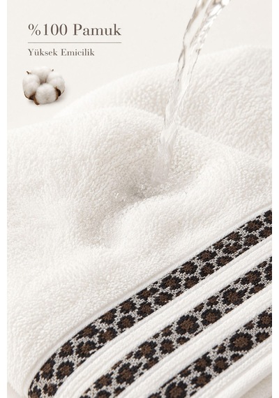 4'lü El Yüz Havlusu Seti %100 Pamuk 50x90 Cm Leopar Elegance Beyaz