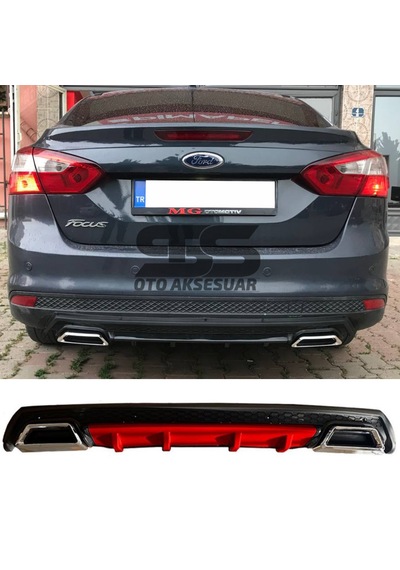 Ford Focus 3 Difüzör Arka Tampon Eki 2 Egzoz Çıkışlı Kırmızı Lüx Tip