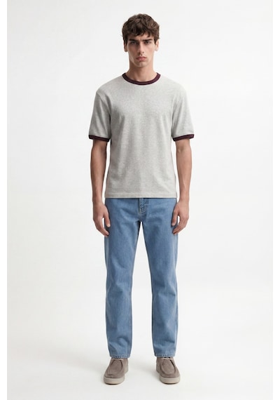 Antioch Kontrast Yaka Erkek T-shirt Gri