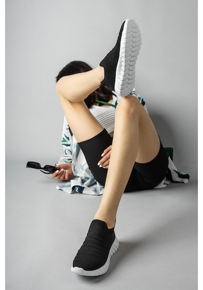 Nesil Shoes Dvm 505 Siyah Beyaz Triko Kadın Sneakers Beyaz - Siyah
