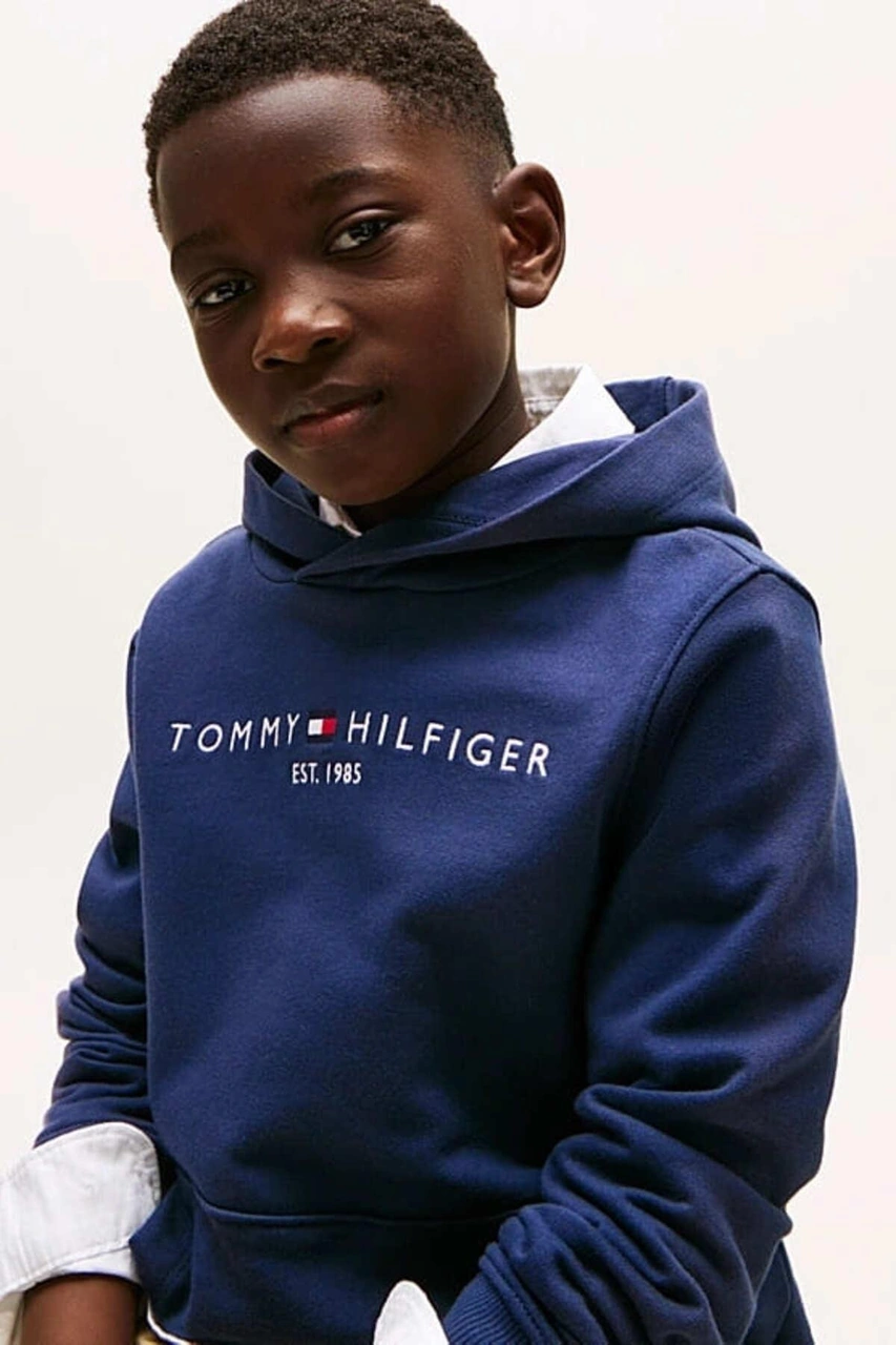 Tommy Hilfiger Unisex Çocuk Th Essential Hoodie Kapüşonlu Sweatshirt - Lacivert-10983 Twilight Navy
