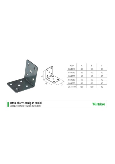 4 Adet 40x30 Mm Masa Sabitleme Gönyesi Nikel Renk Ba4030