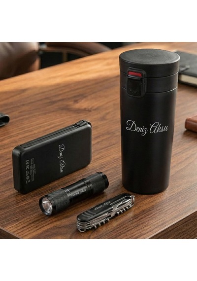 Bk Gift Kişiye Özel İsimli 5067 Termos & Powerbank & Çakı & Fener & Seti -1, Hediye Kutulu Premium Hediye Kobitmeyencom36379 Bk Gift