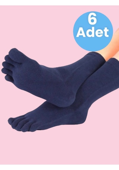 Tezzgelsin Kadın 6'lı Bambu Çorabı Parmak Çorap Lacivert