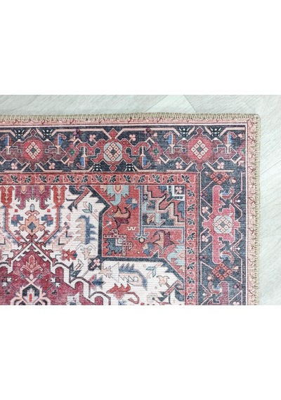 Fușya Pembe Ve Kırmızı Madalyon Desenli Vintage Halı