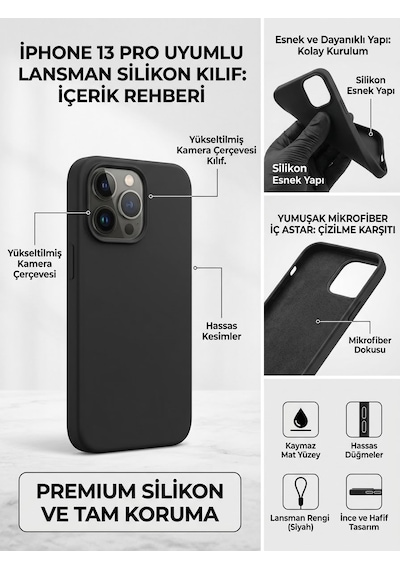 Iphone 13 Pro Uyumlu Silikon Esnek Premıum Lansman Kılıf Siyah