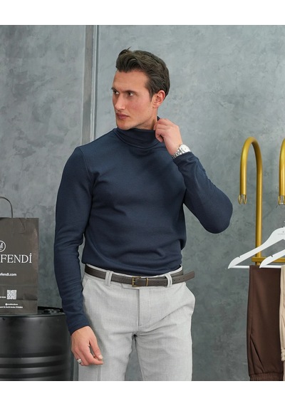 Modefendi Slim Fit İtalyan Kesim Tam Balıkçı Boğazlı Kazak Lacivert