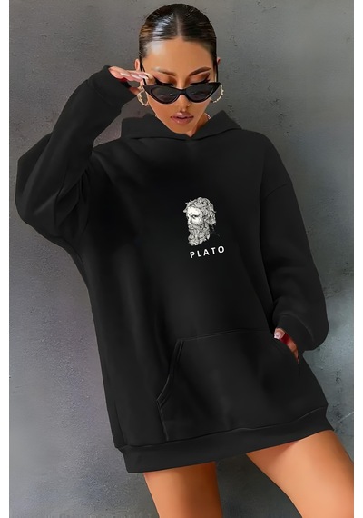 Startmore Plato Baskılı Kapişonlu Sweatshırt Siyah