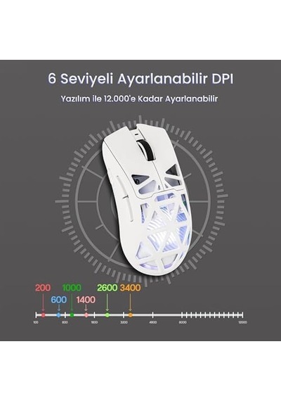 Aula Sc620 Paw3311 Sensör 12000 Dpı 1000hz Kablolu Ve Kablosuz Gaming Oyuncu Mouse Beyaz