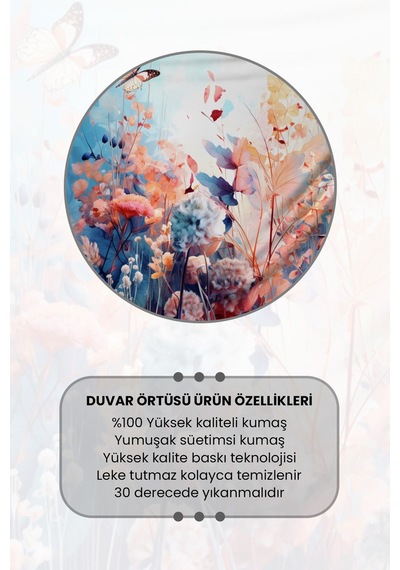 Çiçek Bahçesi Ve Kelebekler Desenli Duvar Halısı Duvar Örtüsü Tapestry Süet Dokulu Kumaş