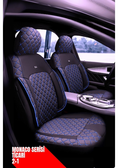 Mini Cooper 2007-2013 Hatchback - Ticari 2+1 Monaco Eviza Kumaş Deri Detaylı Oto Koltuk Kılıfı - Mavi Mavi