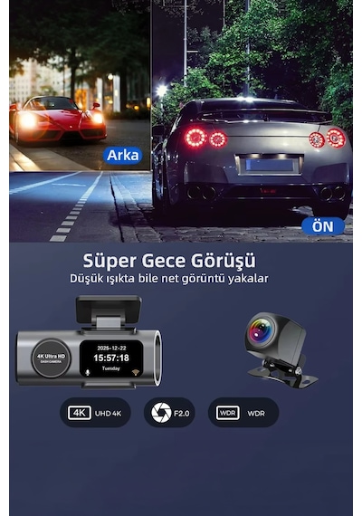Mioji G300 Plus 4k Gps G-sensör Gece Görüşü Wifi Arka-ön Araç İçi Kamera 128gb Hafıza Kartı