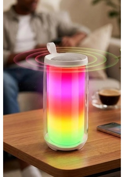 Ev Aksesuarı Seyahat Aleti Taşınabilir Ses Bluetooth Hoparlör Rgb Işıklı Speaker Pluse5 Beyaz