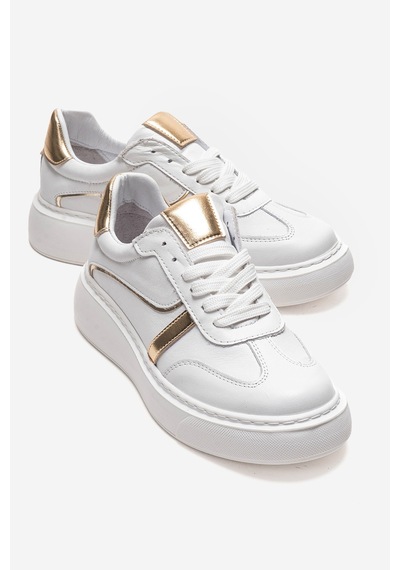 Ivara Beyaz Altın Hakiki Deri Kadın Günlük Sneakers Beyaz - Altın