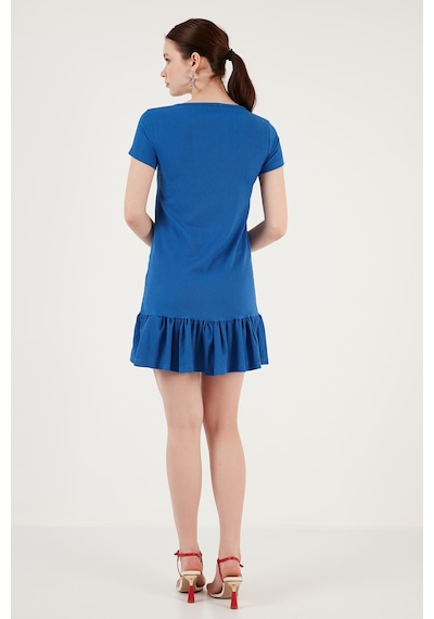 Lela Regular Fit Fırfırlı V Yaka Bürümcük Mini Bayan Elbise 5865071 Saks
