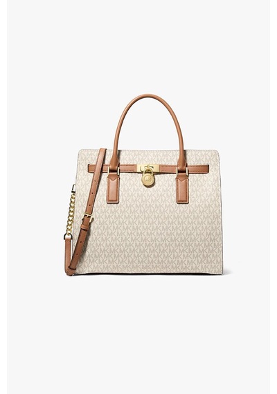 Michael Kors Kadın Borsa A Mano Monogram Desenli Çanta - Krem/kahve Vanilla - Acrn