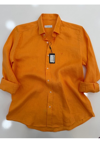 Slim Fit Uzun Kol %100 Keten Nefes Alabilen Kumaştan Hediye Kutulu Erkek Gömlek Fs-004170 - Turuncu-3263