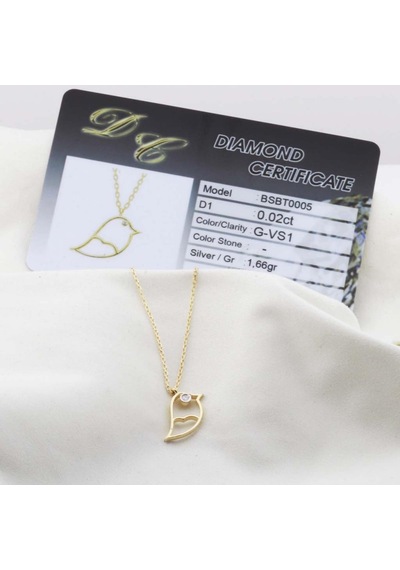 Pırlanta Taş Serçe 0.02 Ct Gold Micron Kaplama Gümüş Kolye Gümüş