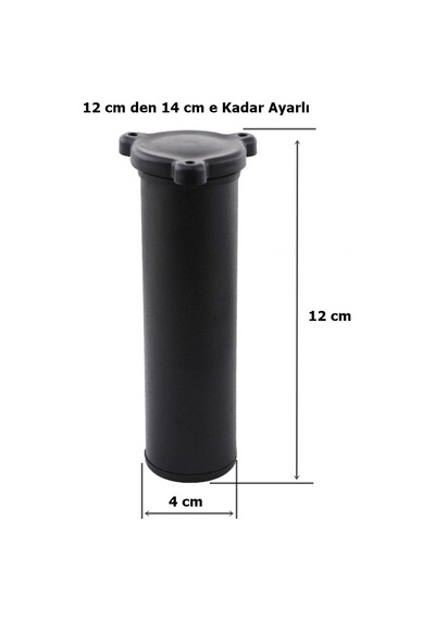 Metal Mobilya Koltuk 12 -14 cm Ayarlı Orta Destek Ayağı Mat Siyah