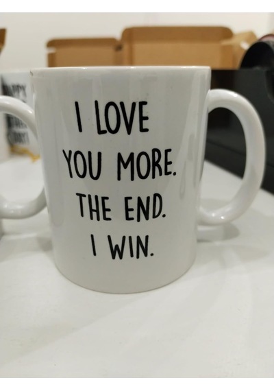 I Love You More The End I Win Kupa - Romantik Komik Seramik Bardak Çift Hediyesi 325ml Beyaz - Çok Renkli