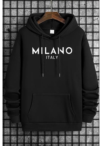Milano Baskılı Oversize Sweatshirt Siyah