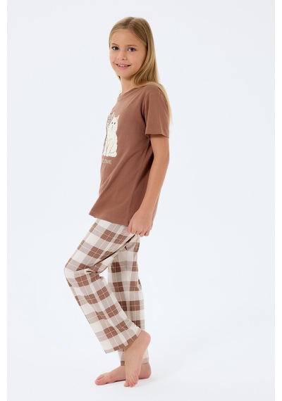 Rolypoly Kız Çocuk Kahverengi Pijama Takım Kahverengi
