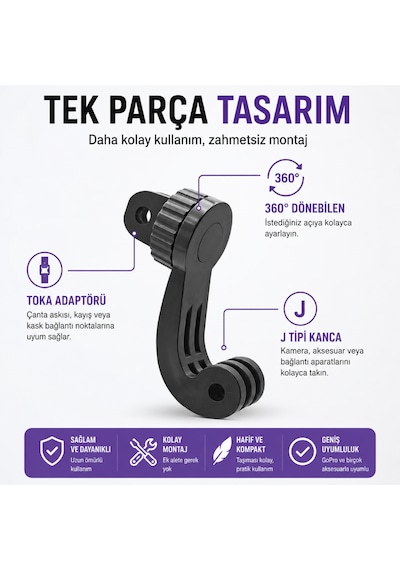 Knmaster 360 Döner Montaj Adaptörü - Gopro, Djı Ve Insta360 Uyumlu Aksiyon Kamera Aparatı Siyah