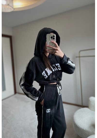 Moystore Ceelinnee Siyah Kadife Eşfman Takıım Siyah