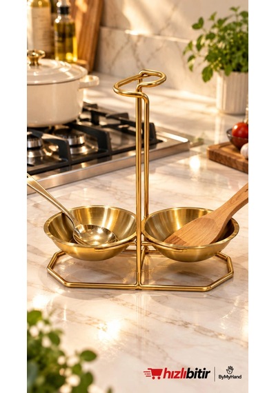 Bymyhand Paslanmaz Çelik Gold 3 Parça Ocak Yanı Kaşıklık Kepçelik